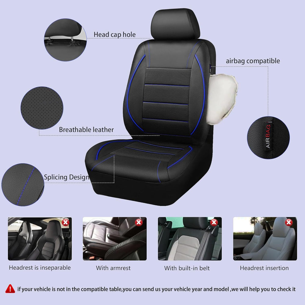 CAR PASS Universal FIT Piping Leather Two Front Seat Covers, Waterproof Faux ...