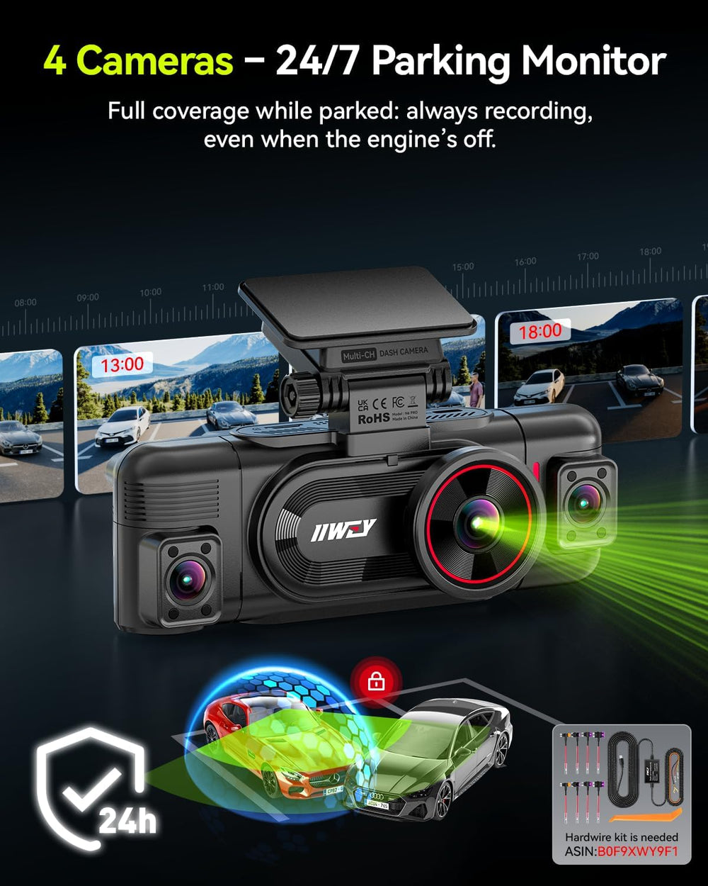 IIWEY N6 PRO 4K STARVIS 2 4-Channel Dash Cam 360° View, Free 128GB Card