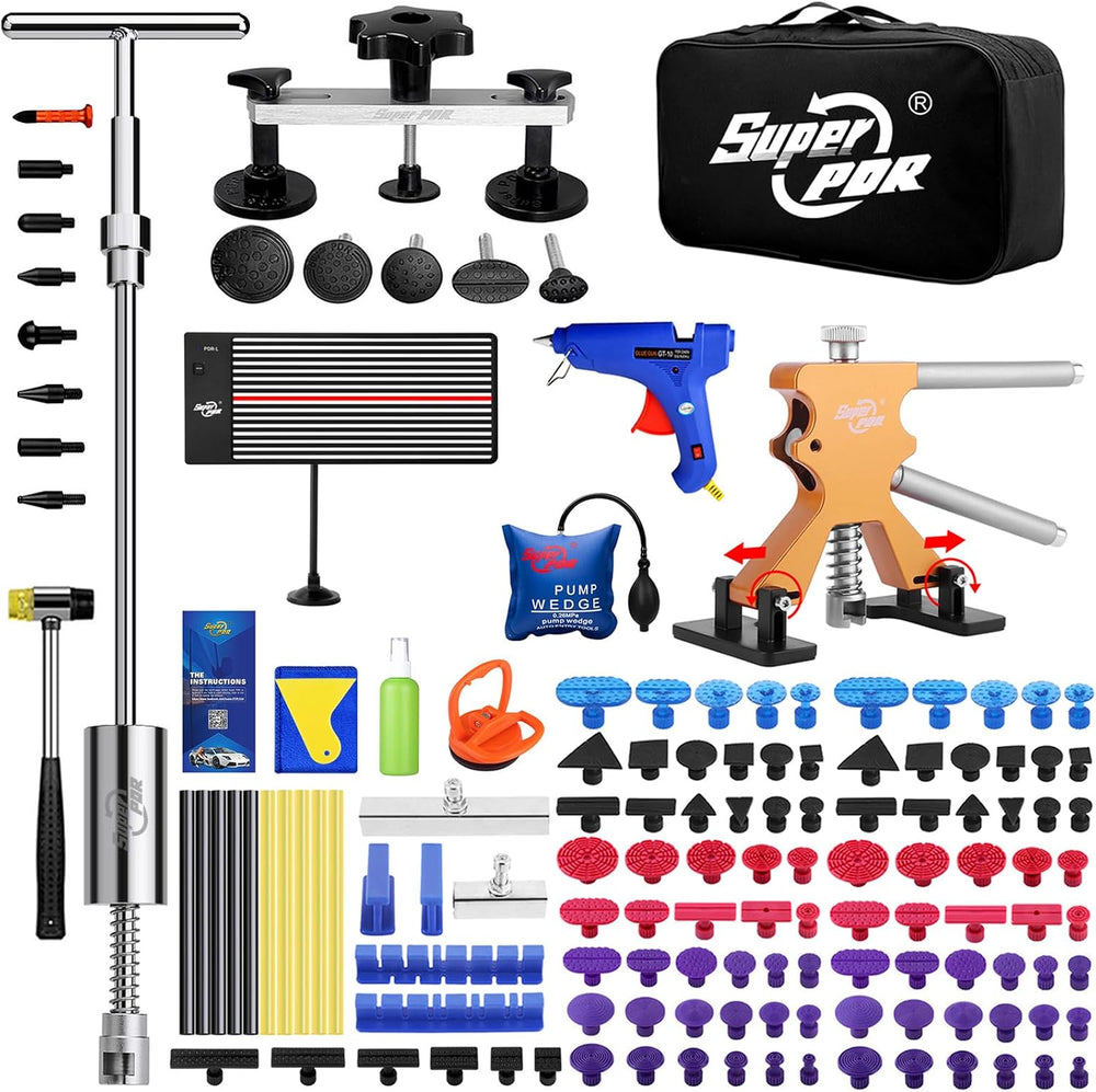 Super PDR Paintless Dent Repair Kit 148PCS Dent Puller Kit with LED Light Boa...