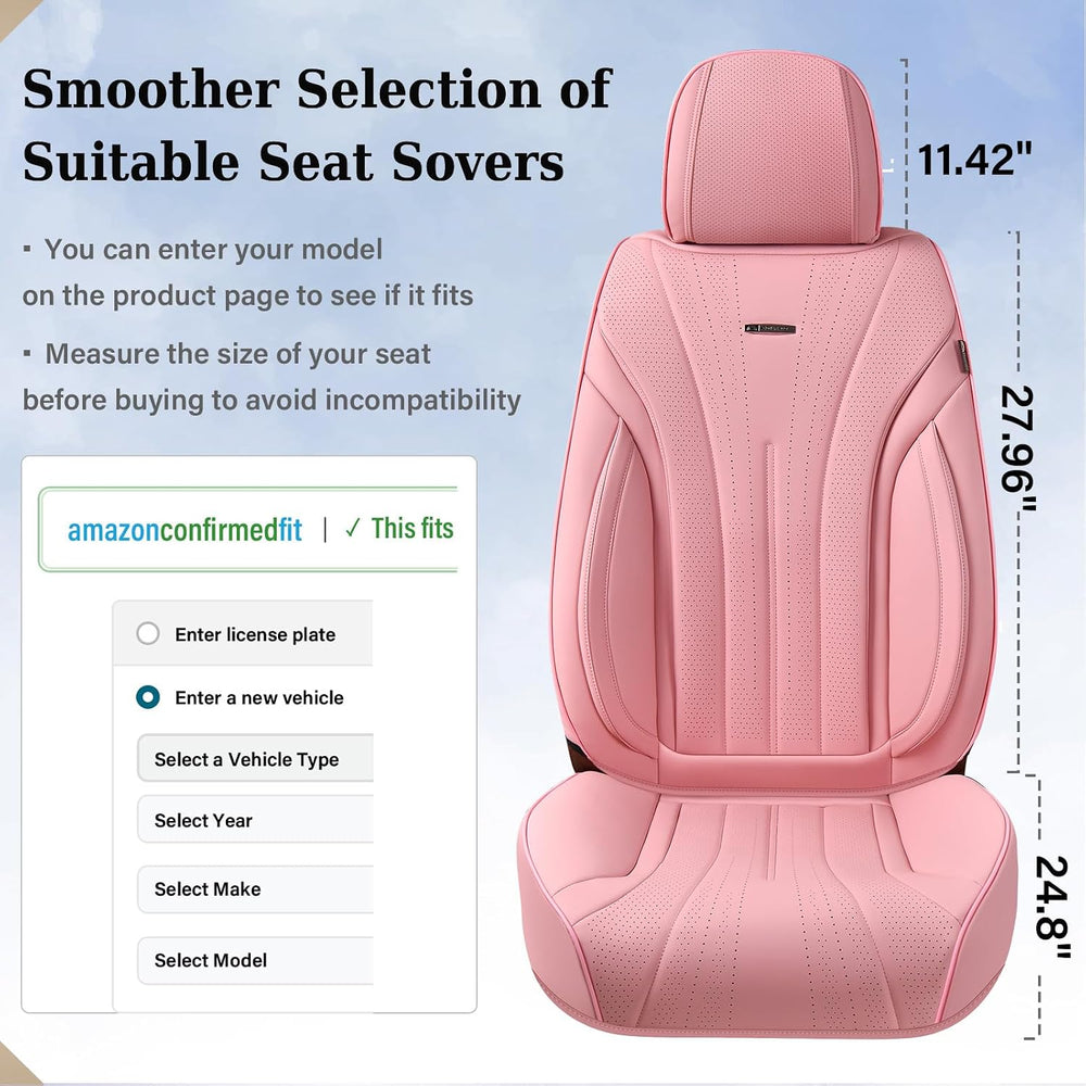 Coverado Seat Covers for Cars, Leather Car Seat Covers Full Set, Pink Waterpr...