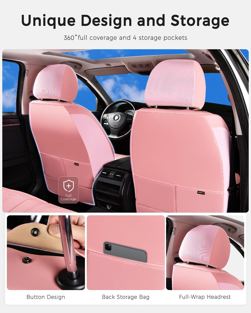 Huidasource Universal Car Seat Cover, Car Seat Cover Set Nappa Leather with L...
