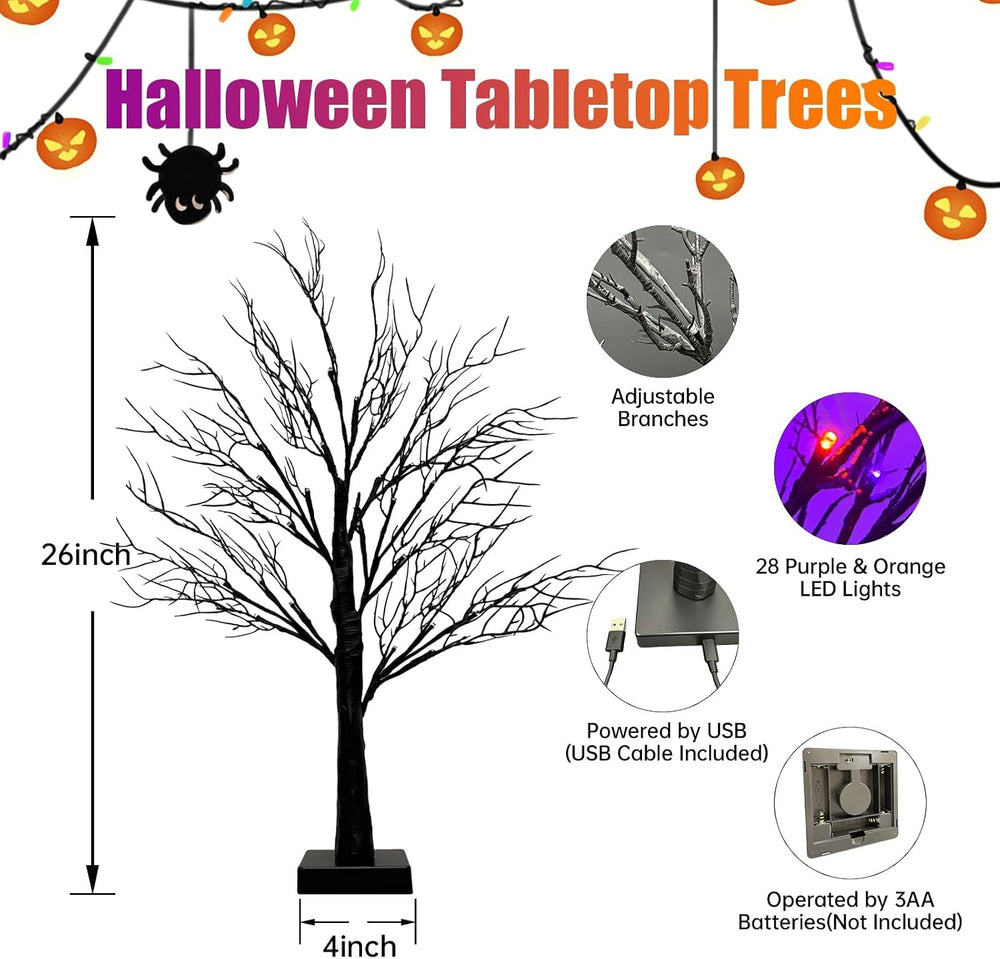 Halloween Decorations Indoor, 2 Pack 26 Inch Black Halloween Tree Set, 56 Ora...