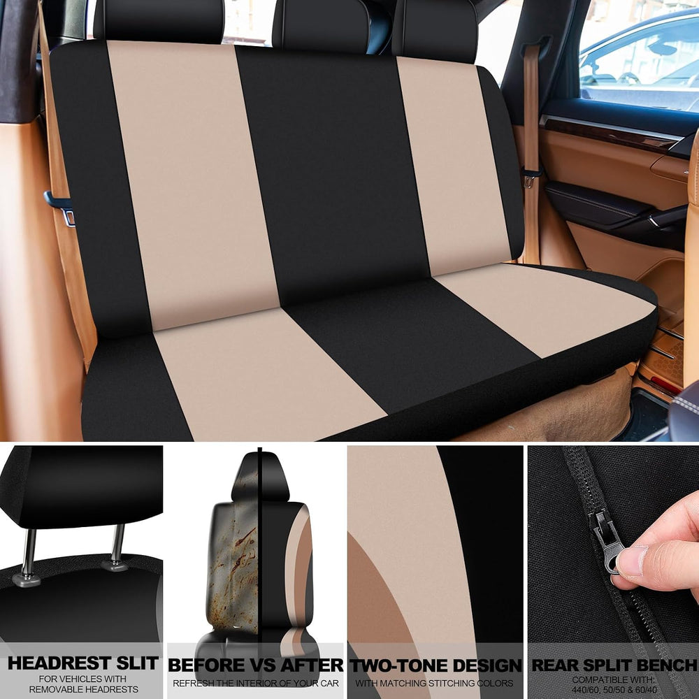 ROCEEI 43 Pcs Fuzzy Car Seat Cover Full Set Beige, Black