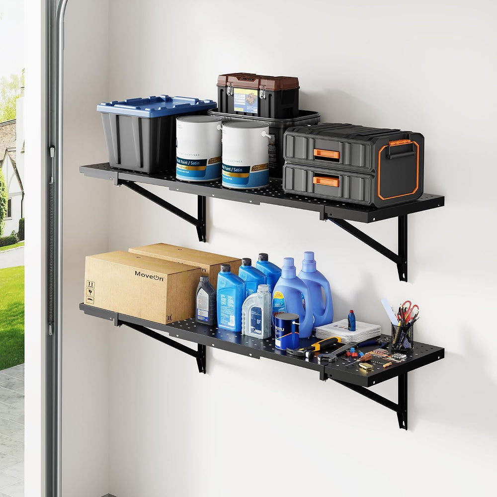 FLEXIMOUNTS 2-Pack 1x3ft Wall Mounted Garage Shelving, 14x34-inch