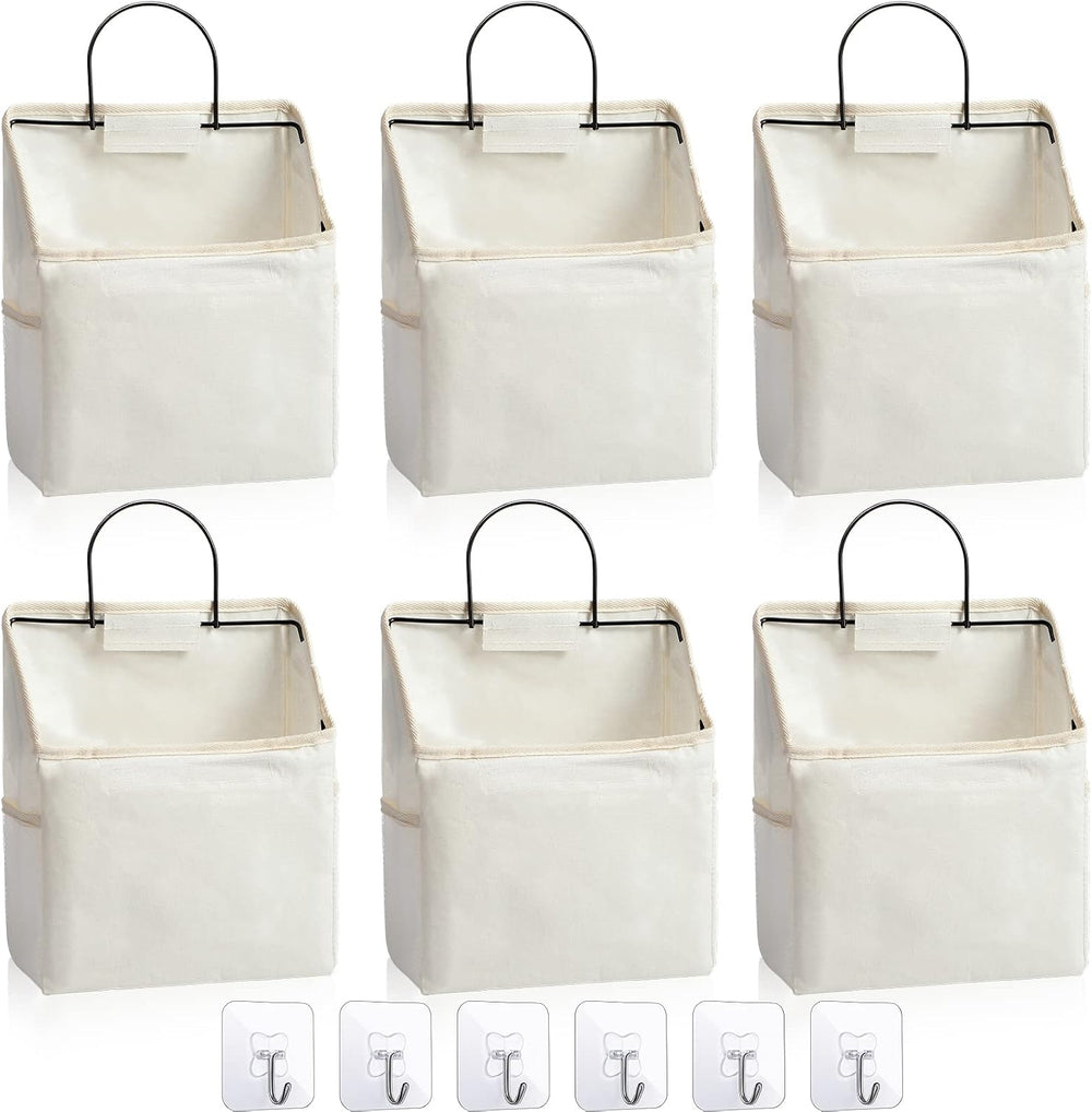 Chumia 6 Pack Wall Hanging Storage Basket Closet Hanging Storage Bag, White