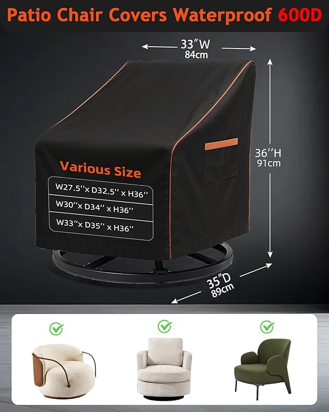 Outdoor Waterproof Patio Chair Covers, Heavy Duty Oxford Coating Weather (2-P...