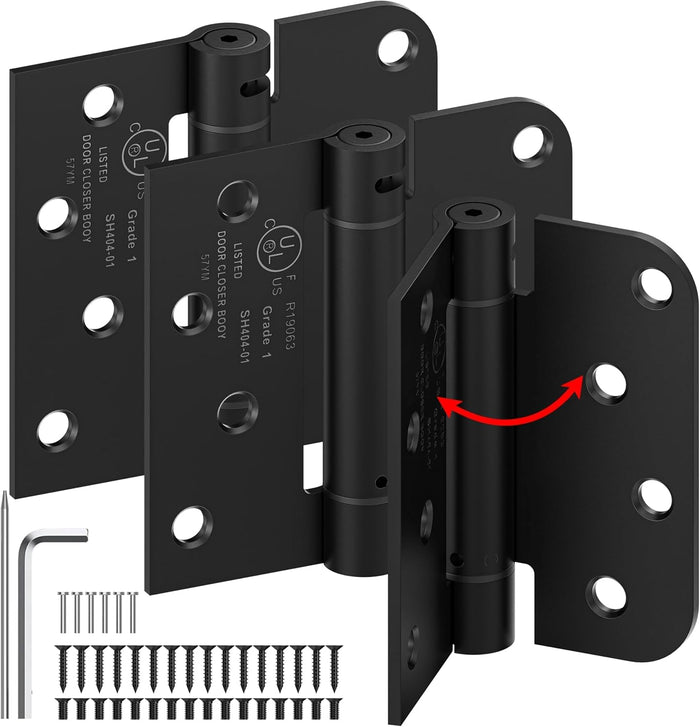 3-Pack 4 Inch Self Closing Door Hinges,Square & 5/8" Radius Corners,Black