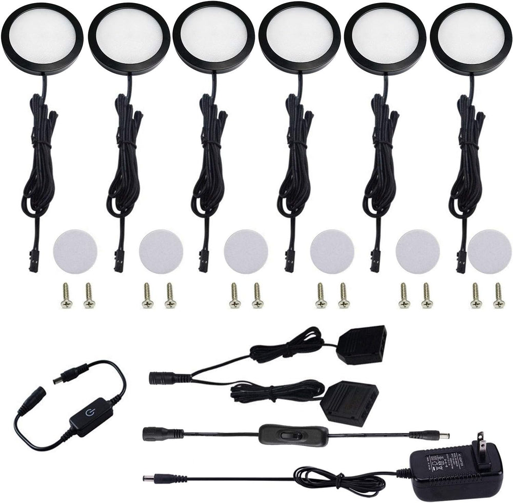 AIBOO Under Cabinet LED Black Cover Puck Lighting Kit with Touch Dimmer Switc...