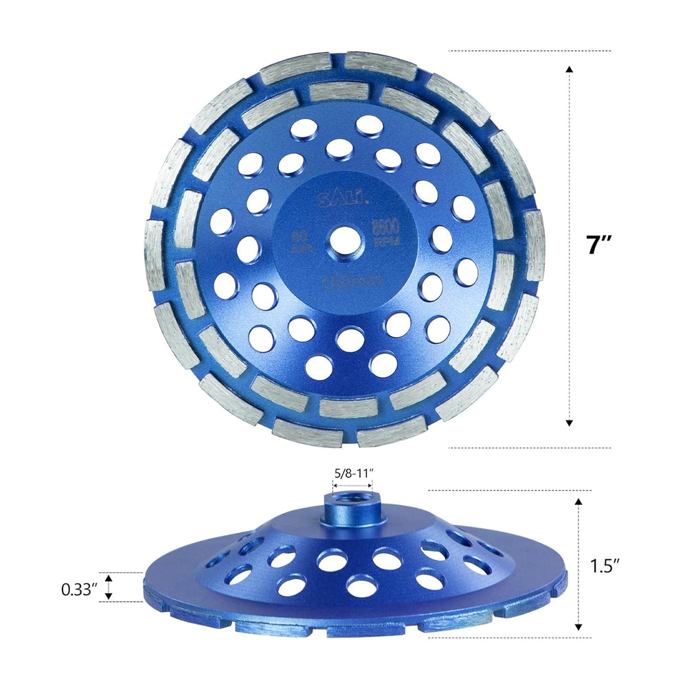 SALI 7 Inch 2pcs Concrete Grinding Wheels 28 Turbo Diamond Segments 5/8-11 Ar...