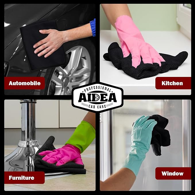 AIDEA Microfiber Cleaning Cloth Black 150PK, Microfiber Towels
