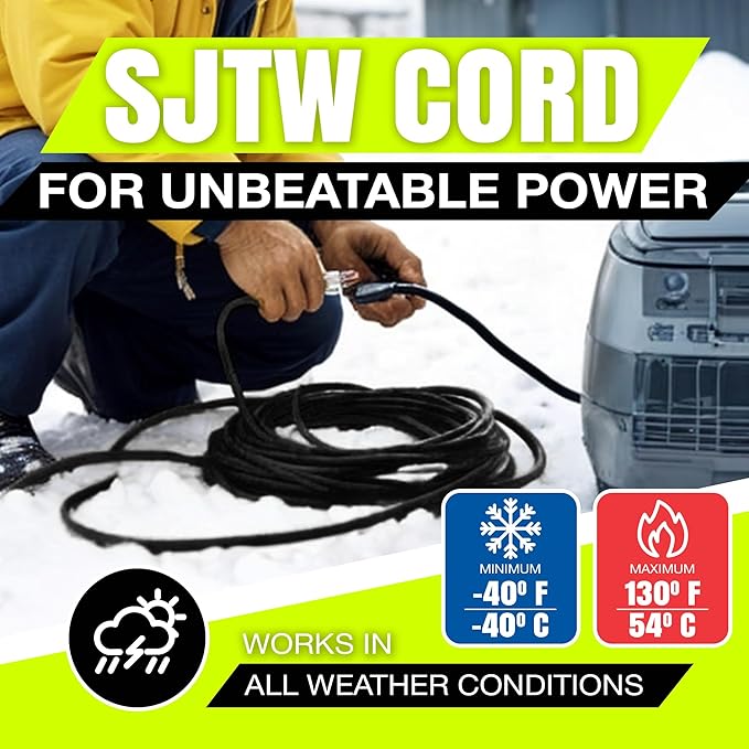 100ft Outdoor/Indoor Extension Cord 16/3 Gauge Heavy Duty 3 Prong SJTW