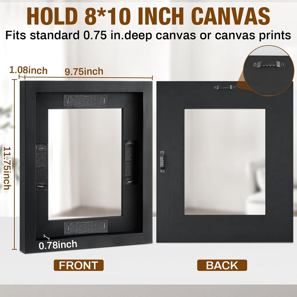 Qunclay 4 Pcs 8x10 Inch Canvas Floating Frame with Adhesive Strips, Black