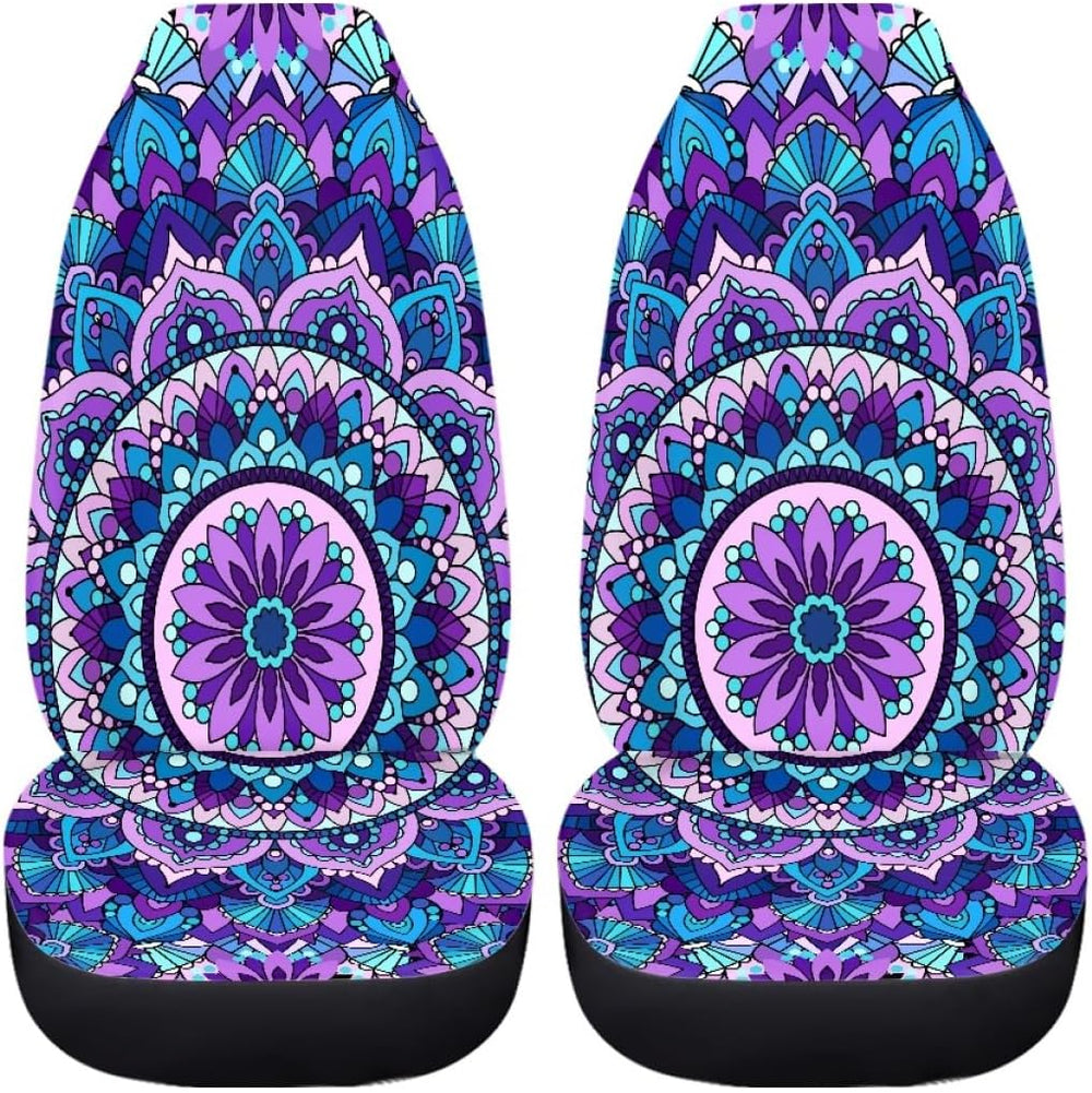 Pehede Car Seat Cover Purple Mandala Flower Pattern Front for Cars, Easy to I...
