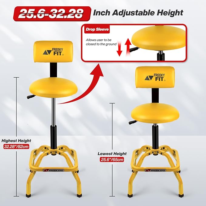 Shop Stool with Backrest, Mechanic Garage Stool