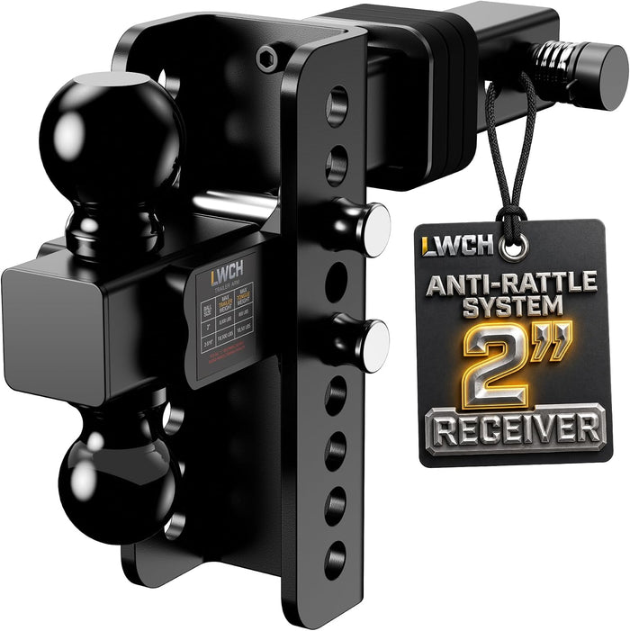 Adjustable Trailer Hitch, Fit 2 in Receiver, 6 Inch Drop/Rise