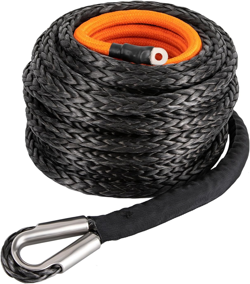 9/16" x76' Synthetic Winch Rope with Hook, Winch Cable with Protecti...