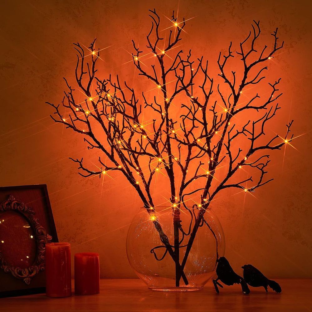 Fudios Lighted Halloween Branches with Timer Orange Fairy Lights 21IN 75L,Bat...