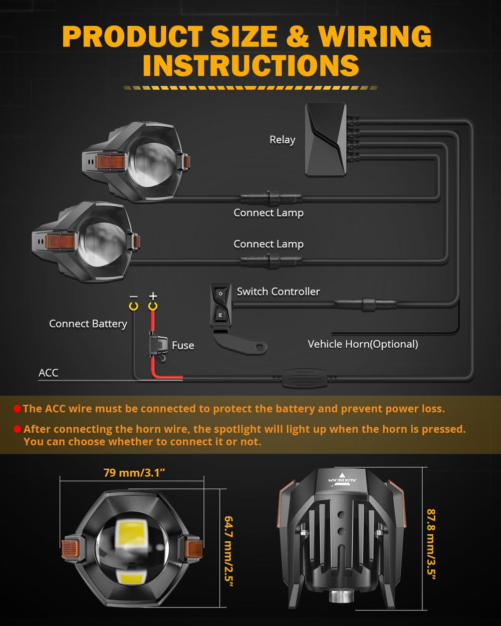 Auxbeam MT8 Series Motorcycle Fog Lights Auxiliary Lights Driving Lights