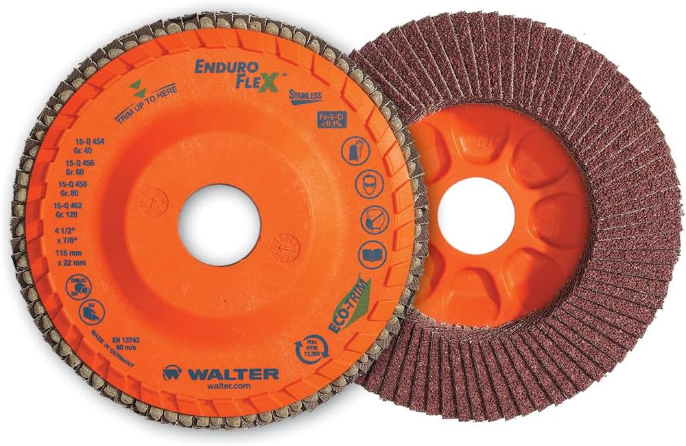 Walter Enduro-Flex™ Stainless Flap Disc, Ceramic Abrasive, Spin-On 4-1/2"...