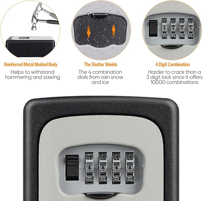 Key Lock Box Wall Mounted, Fayleeko 4 Digit Combination Lockbox (4Pack)