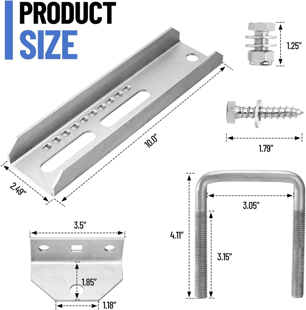 4 Pack 8"/10"/12" Boat Trailer Bunk Brackets for 1.5" x 3...