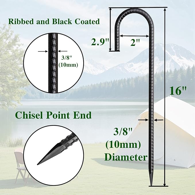 Rebar Stakes 16 Inch 20 Pack J Hook Ground Stakes Heavy Duty Tent Stakes Chain