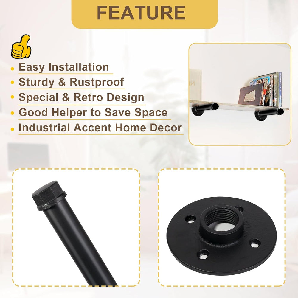 Pintuson 6 Pcs Industrial Pipe Clothes Bar 10 Inch - Wall Mount Clothing Rack...