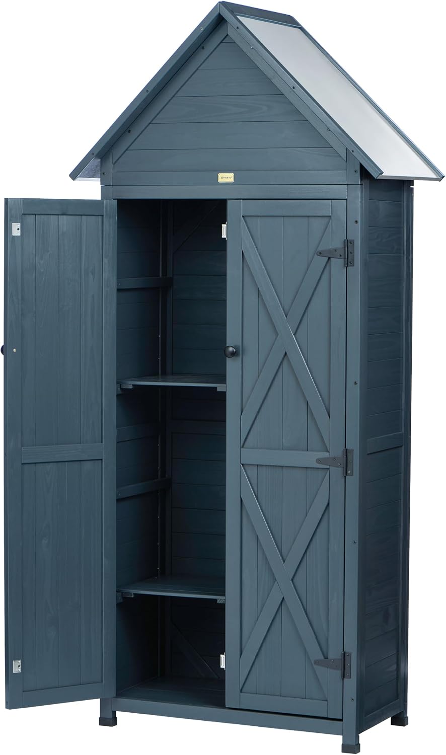 Outdoor Storage Shed with Floor & Adjustable Shelves, Wooden Garden Tool ...
