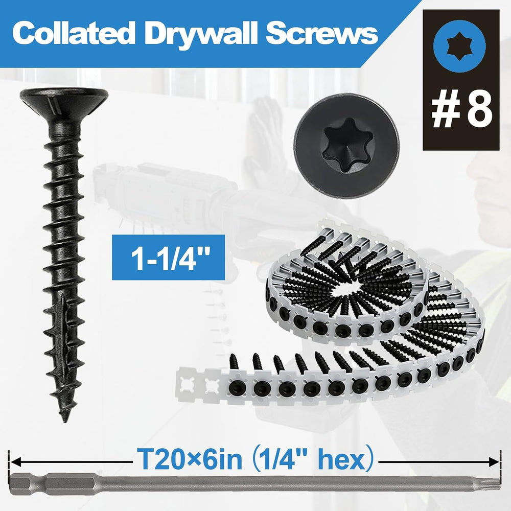 #8x1-1/4 Collated Drywall Screws, 1000PCS Wood Screws with Torx Drive