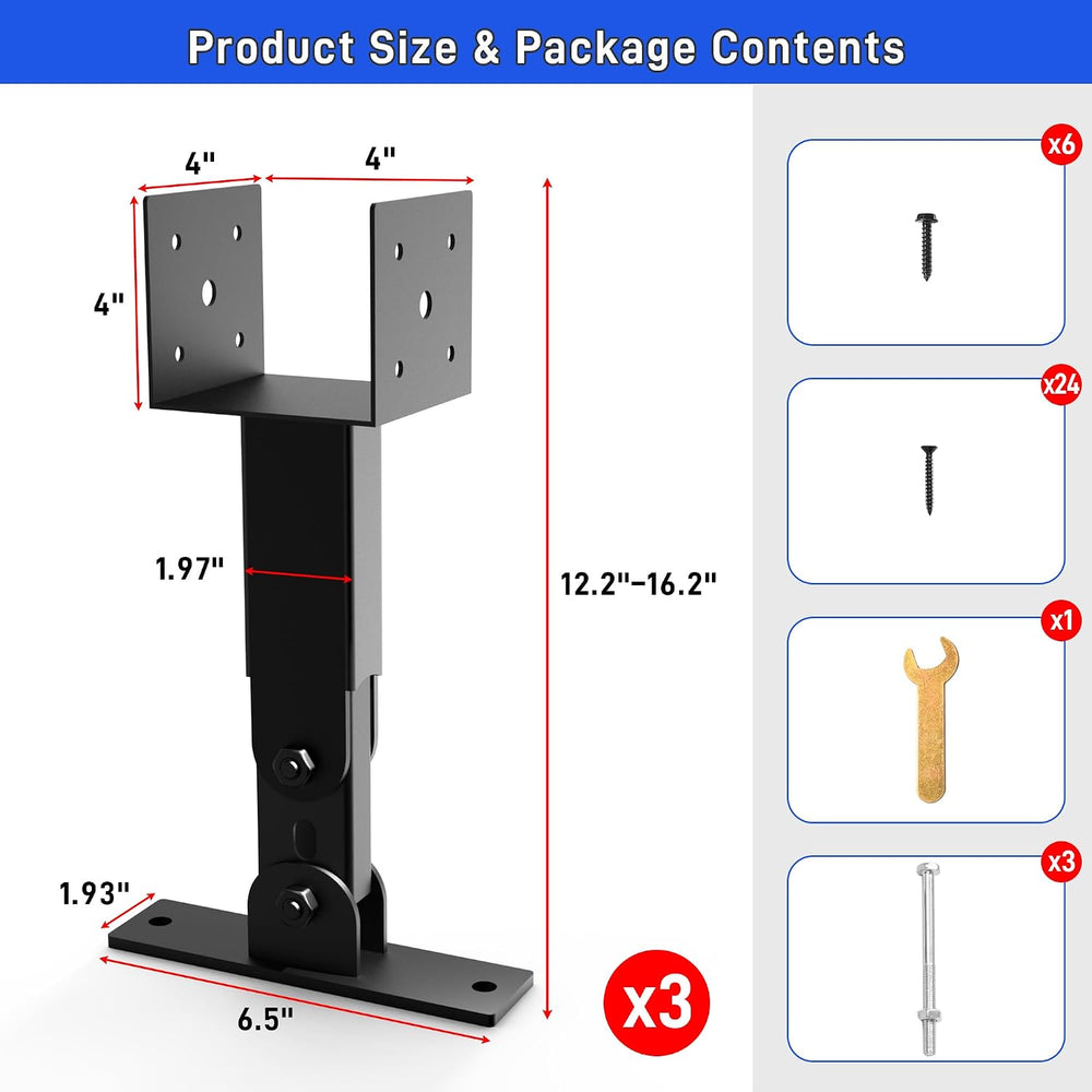 3Pcs Roof Riser Brackets Kit with 12.2"-16.2" Adjustable Height and...