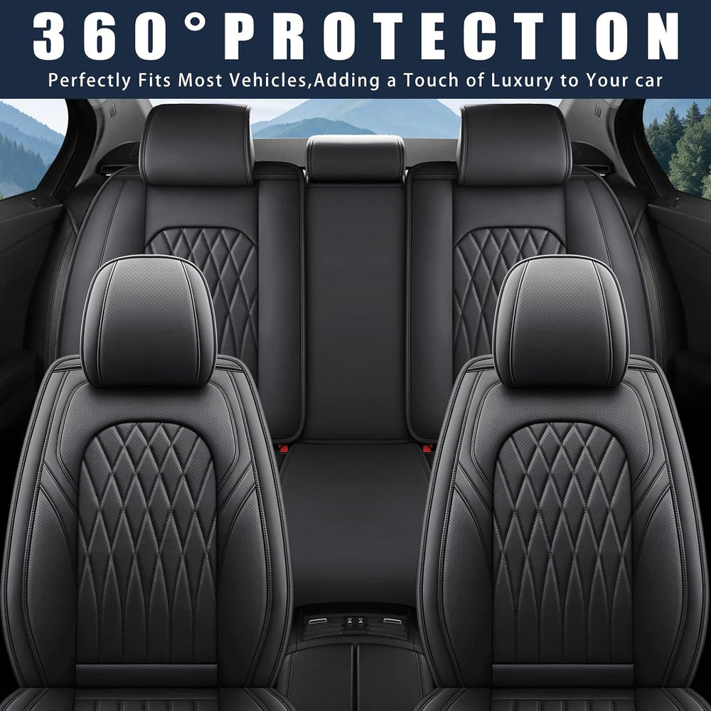 WELLDO Nappa Faux Leather Car Seat Cover Full Set, Black