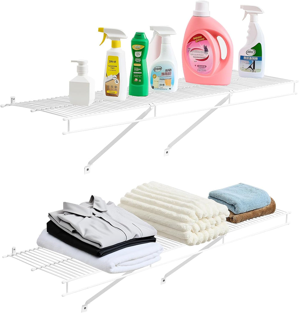 VEVOR Wire Shelf Kit, 4 ft, Set of 2, Wall Mounted Wire Shelves, Heavy-Duty C...
