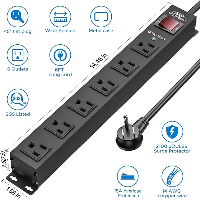 CRST 2Pack 6 Outlet Heavy Duty Power Strip
