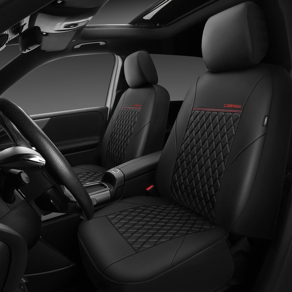 CAR PASS Quilting Leather Seat Cover Two Front Seats Only, Universal Fit Auto...