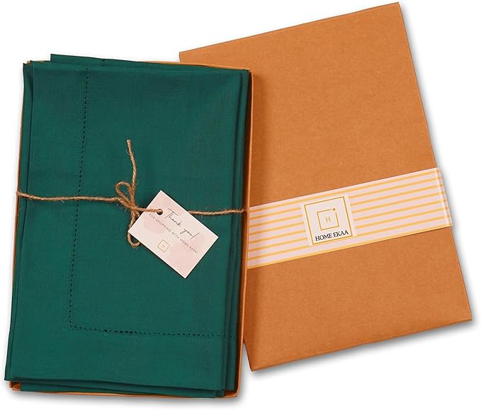 Green Cotton Linen Napkins Set of 4 – Hemstitch Cloth Napkins 20x20 Inch – Wa...