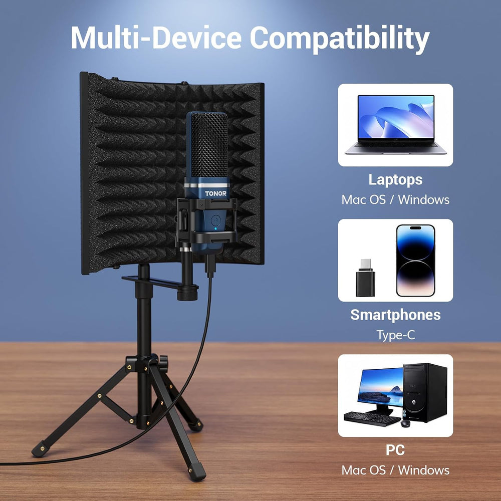 TONOR Studio Recording Microphone with Isolation Shield Set for Podcast