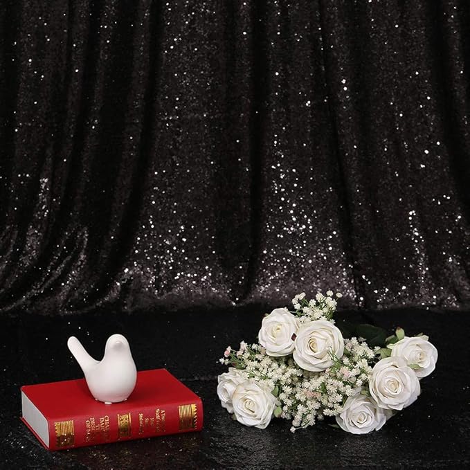 Eternal Beauty Black Sequin Backdrop, 8x10 Ft Halloween Glitter Background Cu...