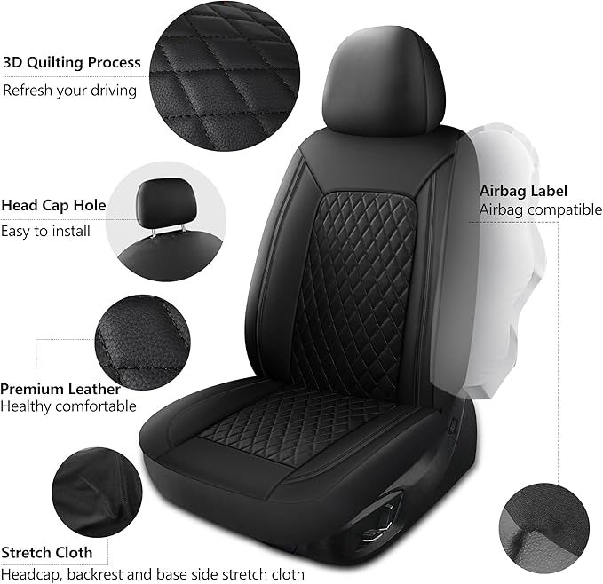 Car Seat Cover, Breathable and Waterproof Leather Seat Covers, Luxury PU (2 P...