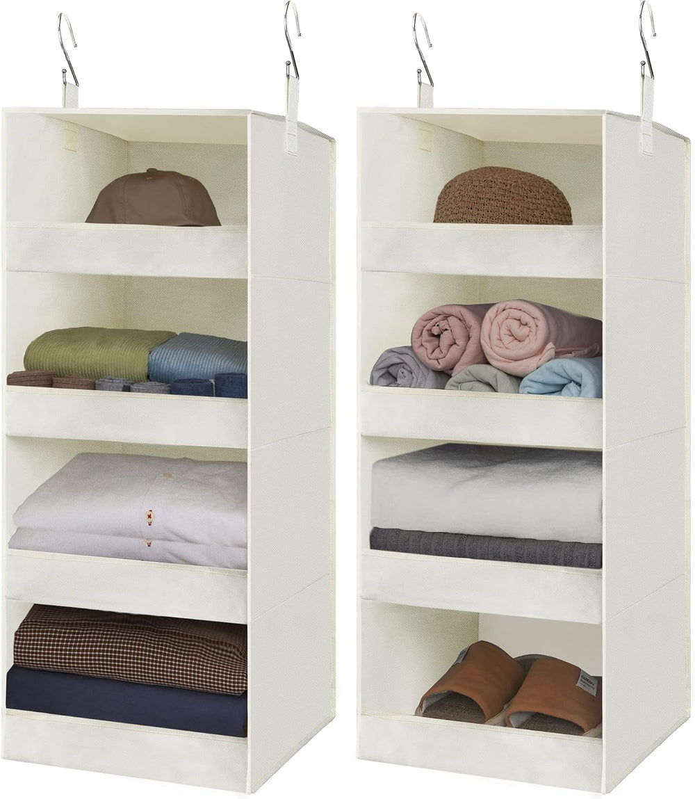 GRANNY SAYS 4-Shelf Hanging Closet Organizer, Foldable Storage, Beige