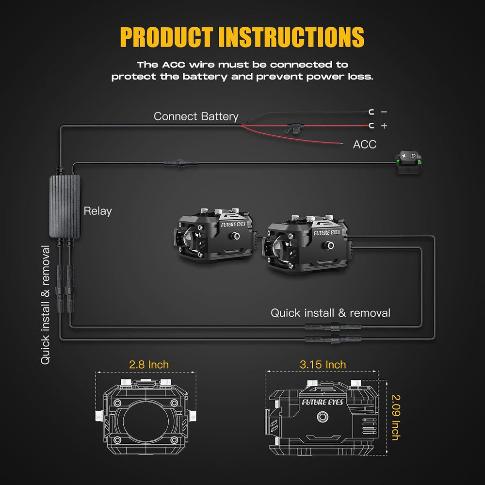 Future Eyes F150 LED Motorcycle Fog Lights Auxiliary Lights Driving Lights