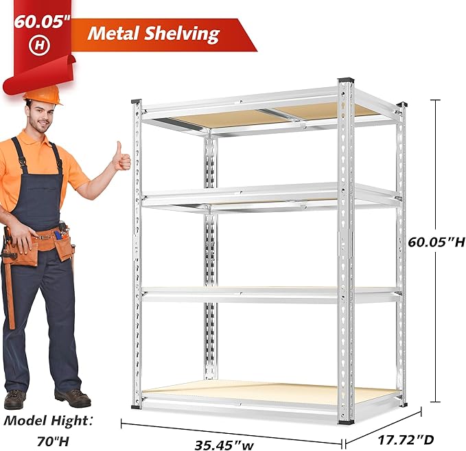 REIBII 60.05" H Storage Shelves 1840LBS Garage Shelving Heavy Duty Shelv...
