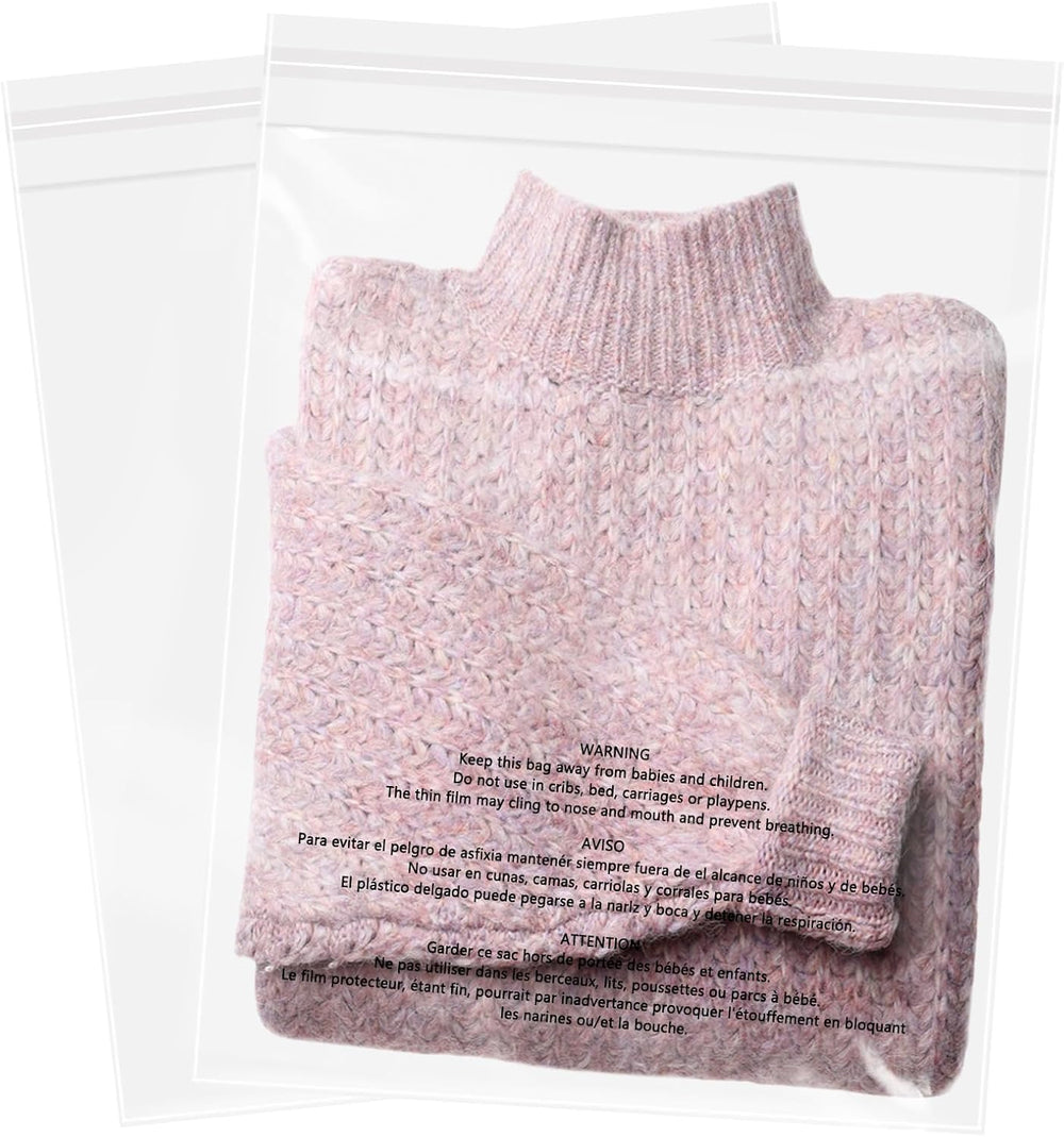 12" x 15" (500 Count) Clear Poly Bags with Suffocation Warning