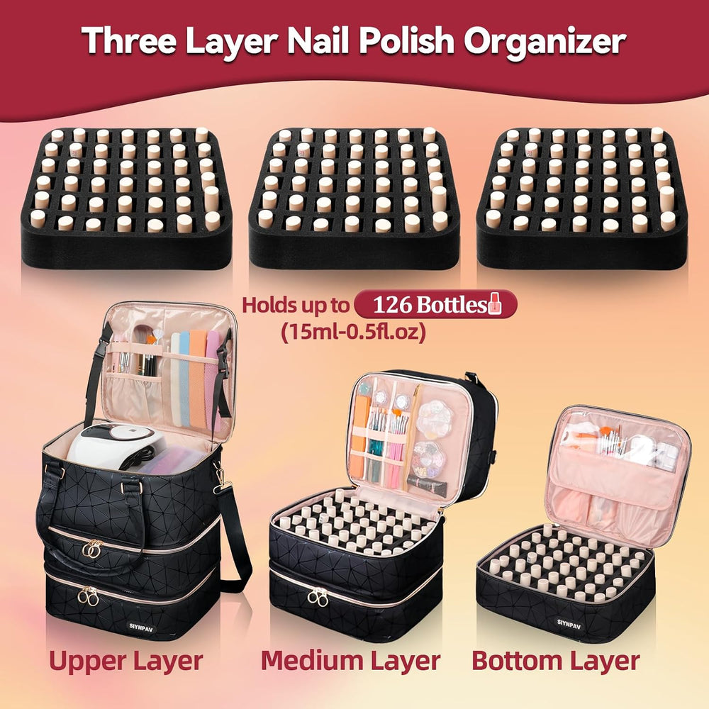 SIYNPAV Nail Polish Organizer Bag Holds 126 Bottles (15ml/0.5fl.oz)& Nail...