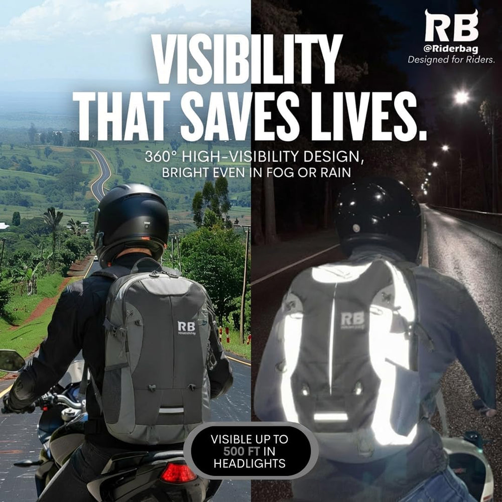 riderbag Reflective Motorcycle Backpack, Hi Viz Commuter Riding Bag | Designe...