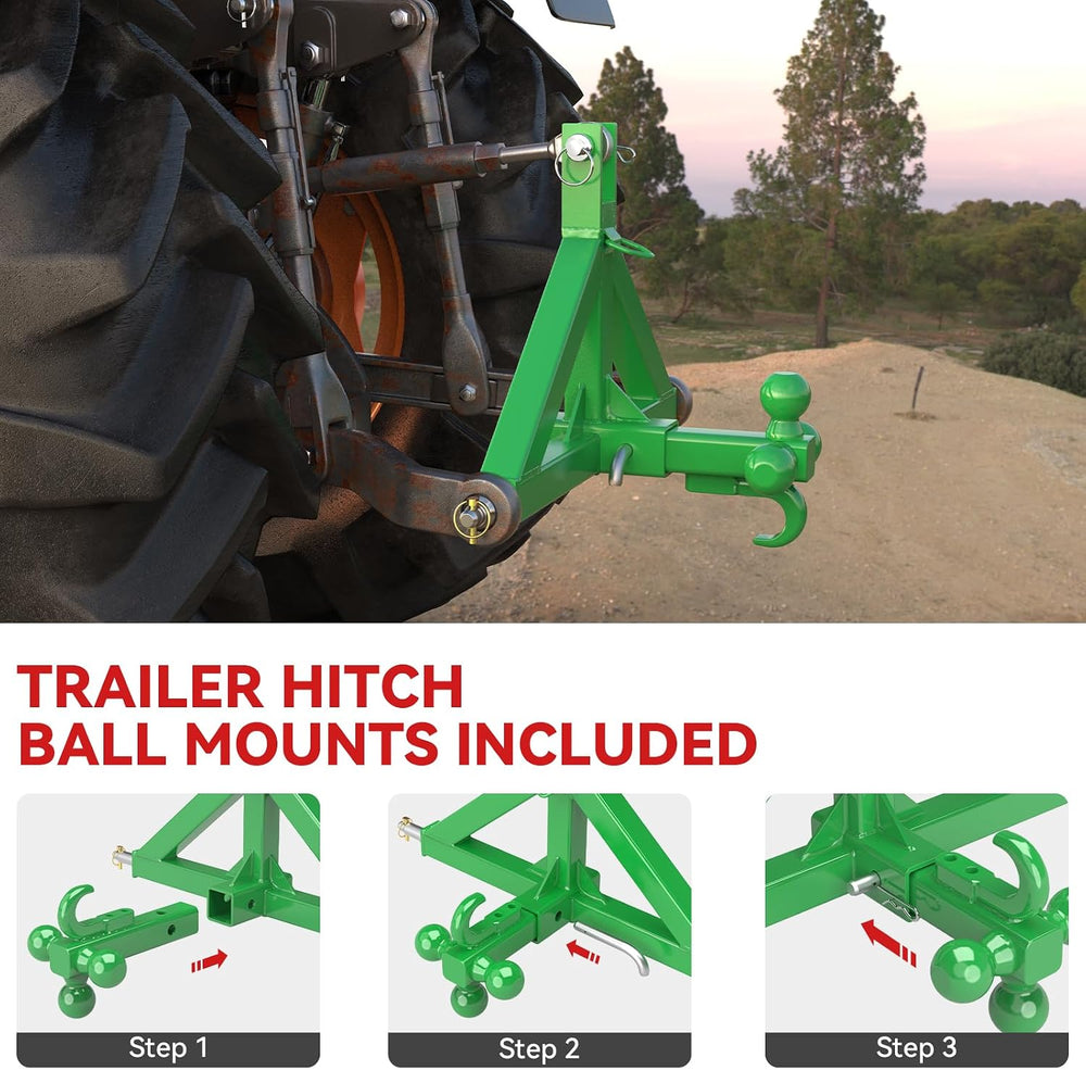 3 Point Trailer Hitch 2” Receiver for Cat 1 Tractor Quick Hitch Attachment