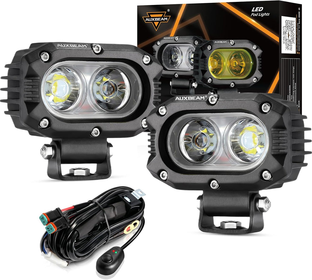 Auxbeam 4 Inch LED Pod, R4 Series Square White Offroad Driving Flood Beam
