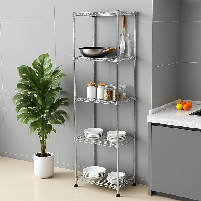 Chrome Small 5 Tiers Wire Shelving NSF Certified. Adjustable Storage Rack