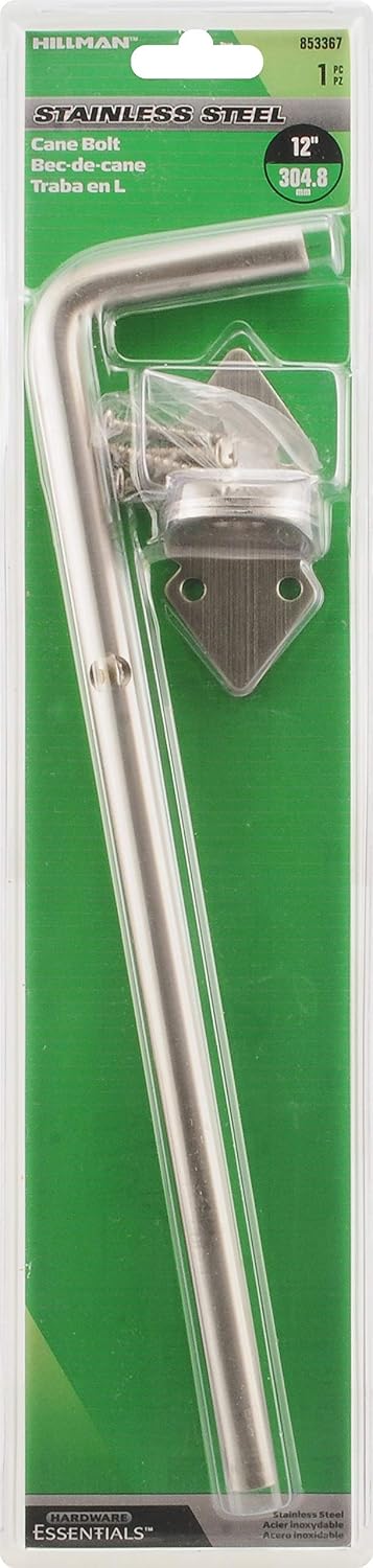 Hillman Stainless Steel Non-Adjustable Cane Bolt for Gates, 1/2 x 12 in