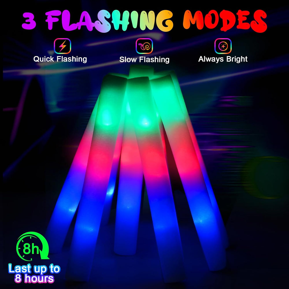 HONLYNE 46 PCS Foam Glow Sticks with 3 Modes Colorful Flashing, Foam Light Up...