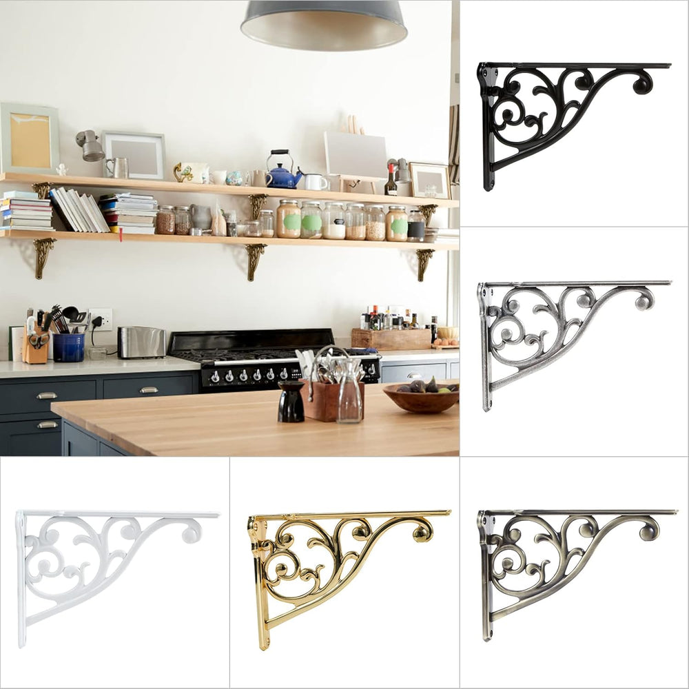 Shelf Brackets 8 Inch 4 Pack Heavy Duty Antique Brass Wall Bracket Victorian ...